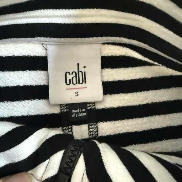 CABI Versatile Knit Byline Jacket Sz S Zip Pockets Nautical Stripe Black White - Picture 6 of 8